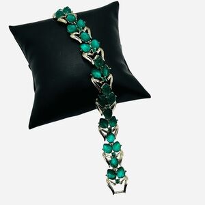 Vintage Coro Green Molded Glass and Rhinestone Bracelet
